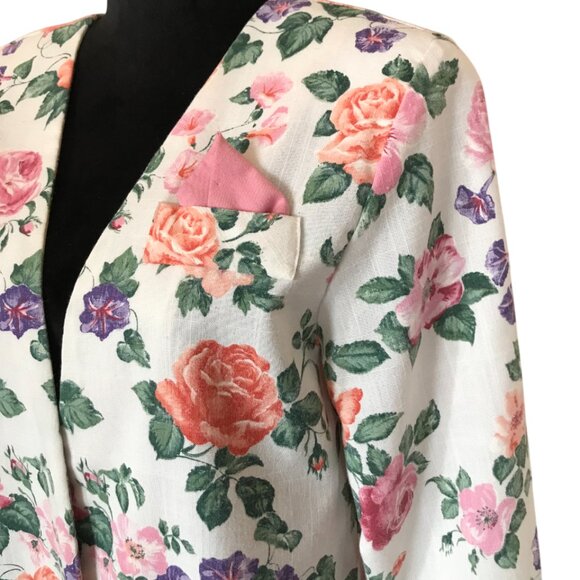 Special Thyme 80s Floral Jacket, Size 14: Vintage Lightweight Flowery Blazer - Picture 6 of 12